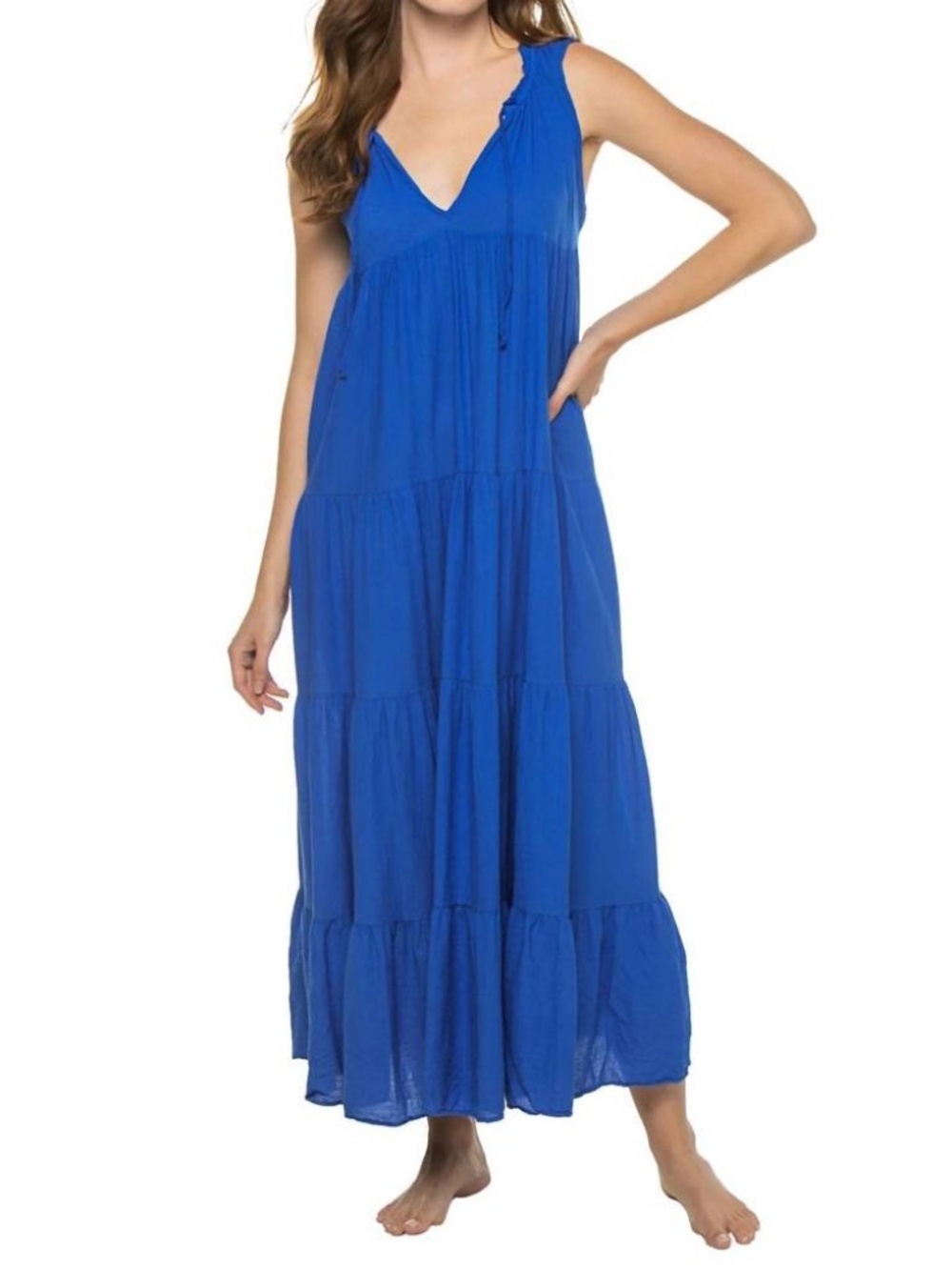 9Seed lighthouse Beach sleeveless tiered maxi dress blue 100% Cotton